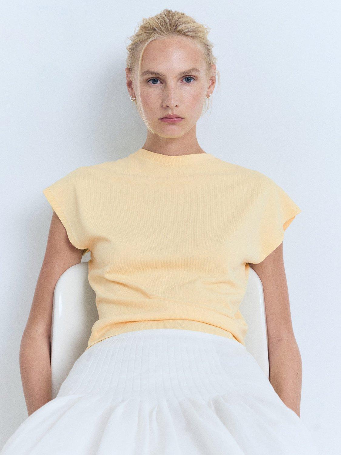Product image 1 of 7, which shows Mango Camin Cap Sleeve Jumper, Yellow, L