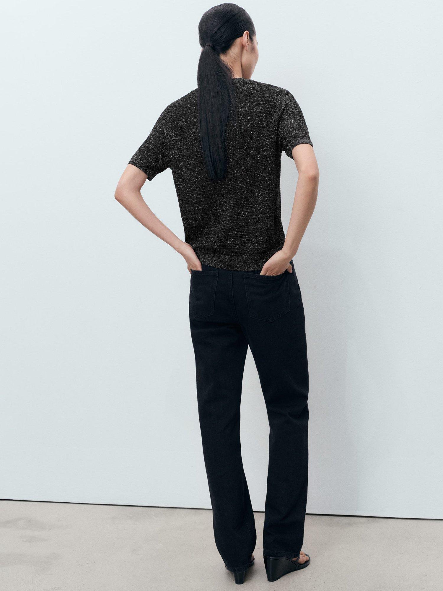 Product image 4 of 7, which shows Mango Glitter Short Sleeve Jumper, Black, M