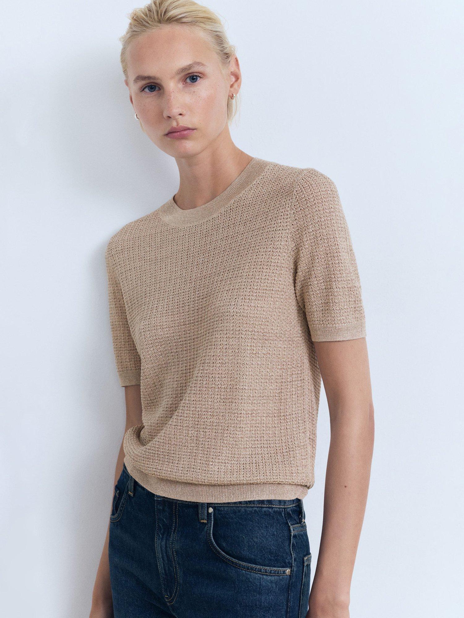 Product image 1 of 8, which shows Mango Glitter Round Neck Short Sleeve Jumper , Silver, 5XL