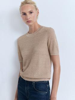 Mango Glitter Round Neck Short Sleeve Jumper, Silver