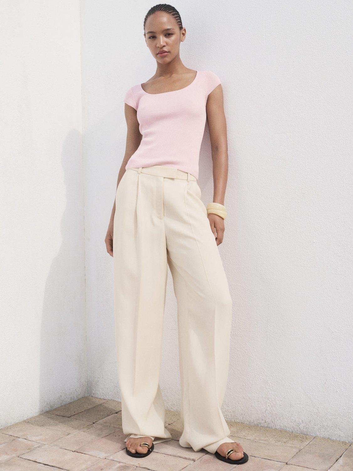 Product image 1 of 8, which shows Mango Kiko Scoop Neck Knit Top, Light Pastel Pink, 4XL