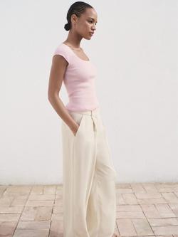 Mango Kiko Scoop Neck Knit Top, Light Pastel Pink - view 2, Light Pastel Pink