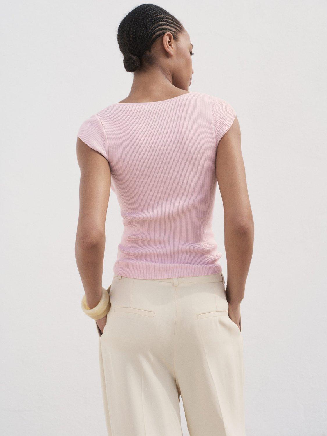 Product image 4 of 8, which shows Mango Kiko Scoop Neck Knit Top, Light Pastel Pink, 4XL