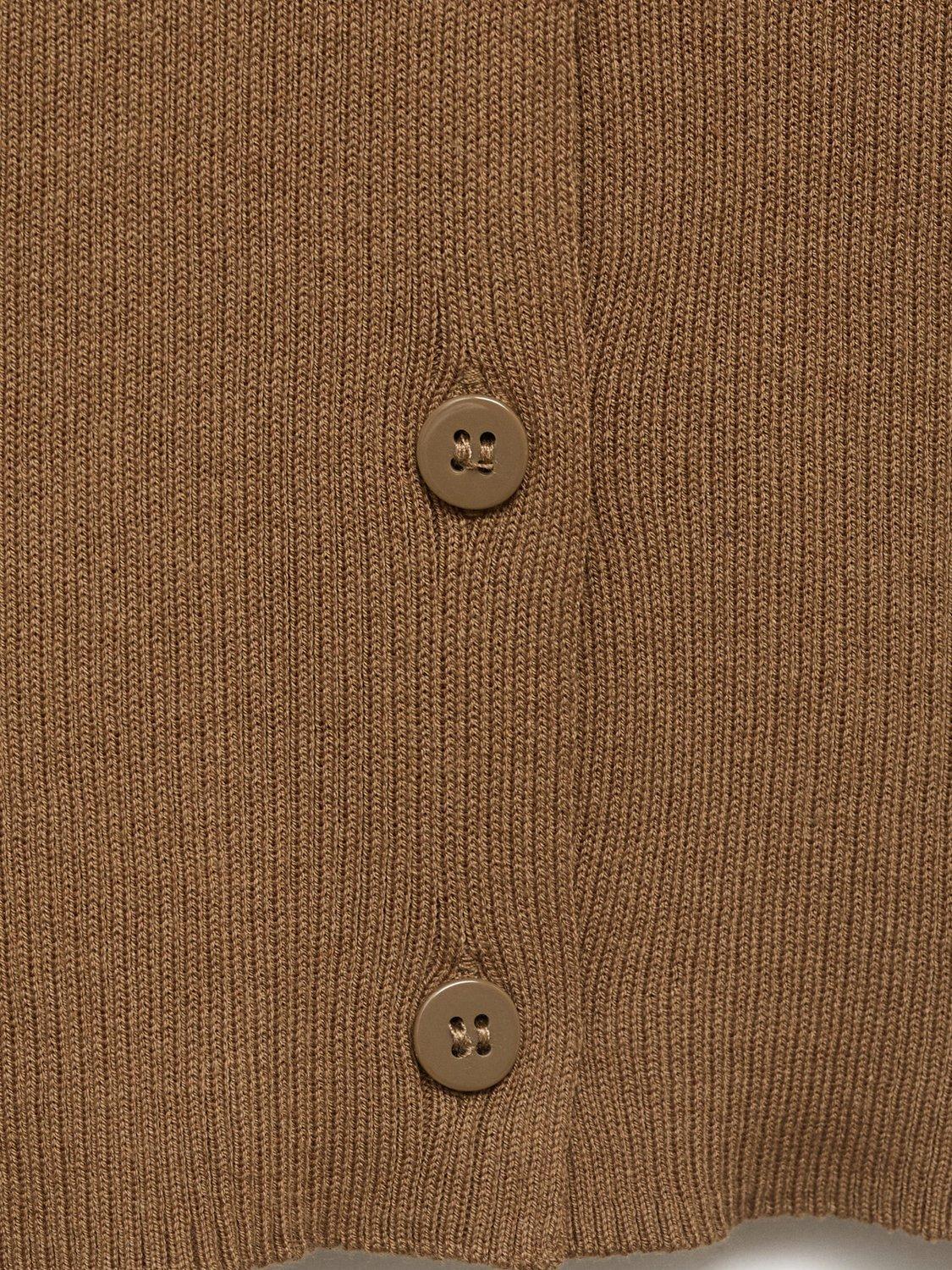 Product image 5 of 6, which shows Mango Orquidea V-Neck Short Sleeve Cardigan, Medium Brown, XS