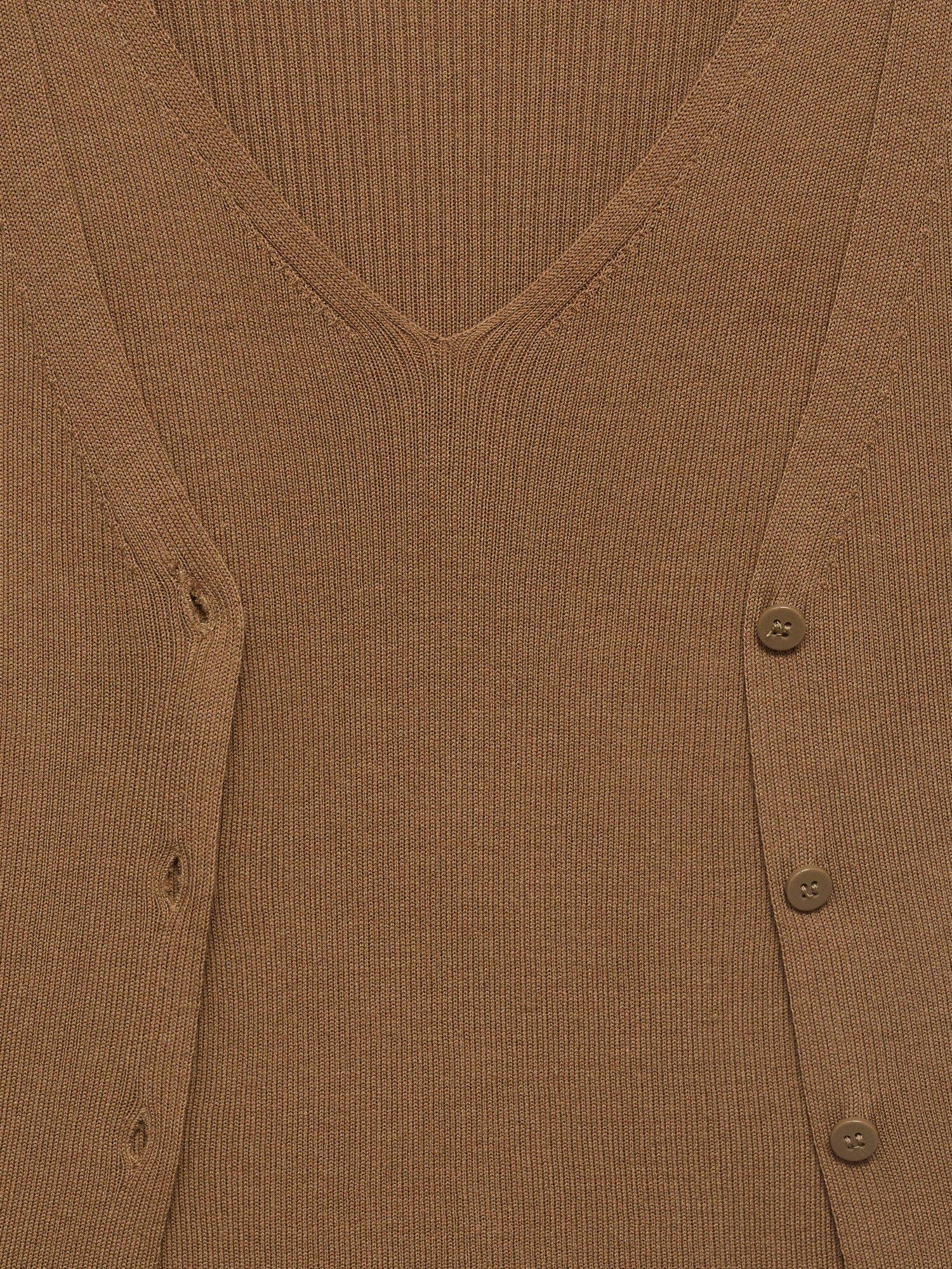 Product image 6 of 6, which shows Mango Orquidea V-Neck Short Sleeve Cardigan, Medium Brown, XS