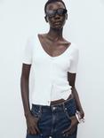 Mango Orquidea V-Neck Short Sleeve Cardigan, White