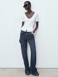 Mango Orquidea V-Neck Short Sleeve Cardigan, White