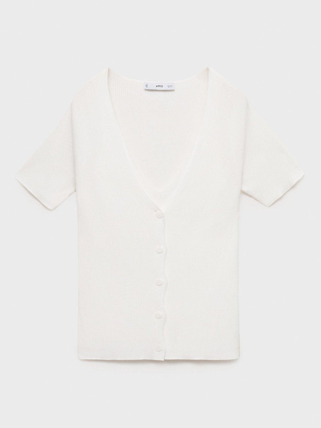 Product image 3 of 7, which shows Mango Orquidea V-Neck Short Sleeve Cardigan, White, XXS