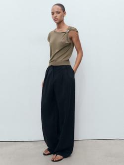 Mango Sophia Ruched Shoulder Knit Top, Medium Brown, Medium Brown