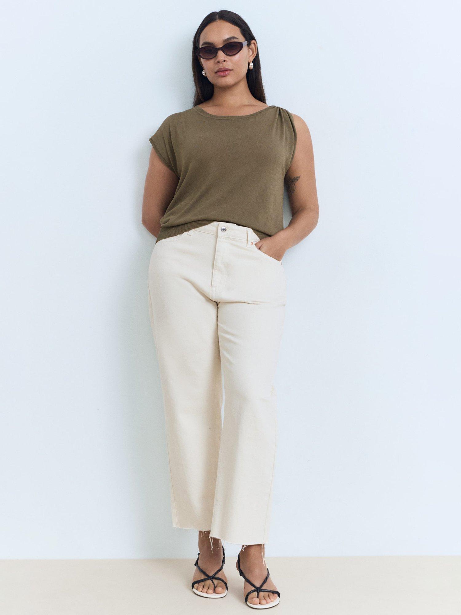 Product image 6 of 7, which shows Mango Sophia Ruched Shoulder Knit Top, Medium Brown, XXS