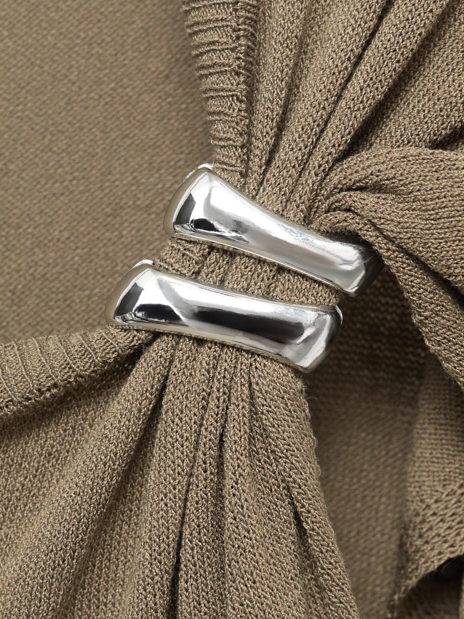 Product image 7 of 7, which shows Mango Sophia Ruched Shoulder Knit Top, Medium Brown, XXS