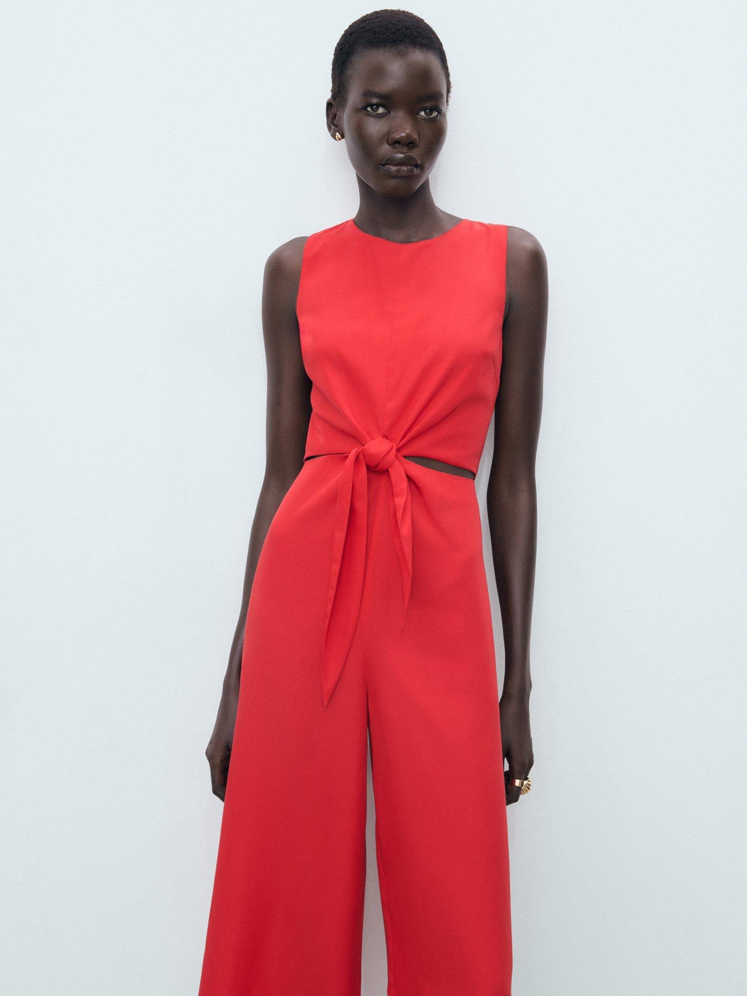 Product image 2 of 7, which shows Mango Lana Knot Detail Jumpsuit, Red, S