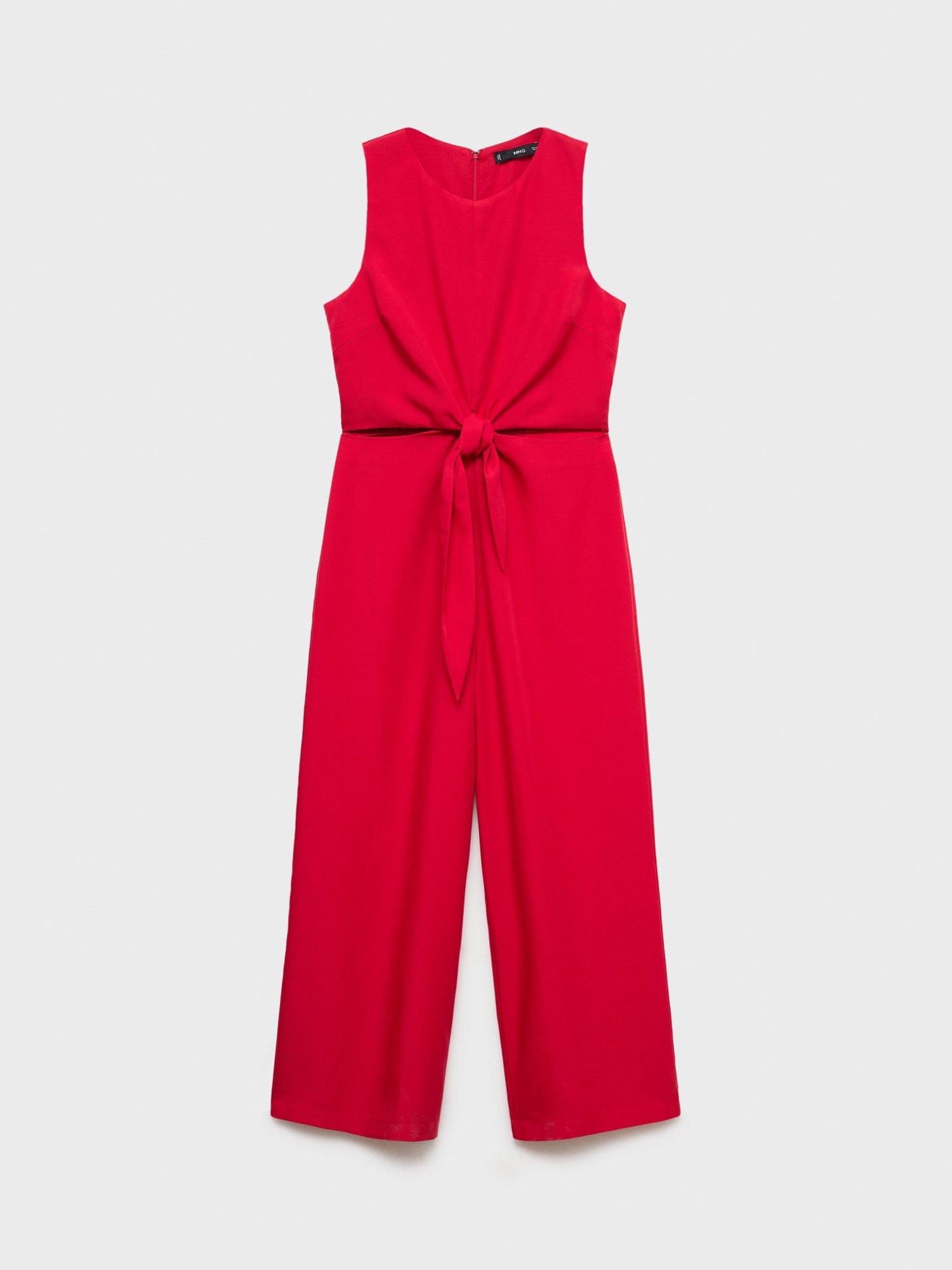 Product image 3 of 7, which shows Mango Lana Knot Detail Jumpsuit, Red, S