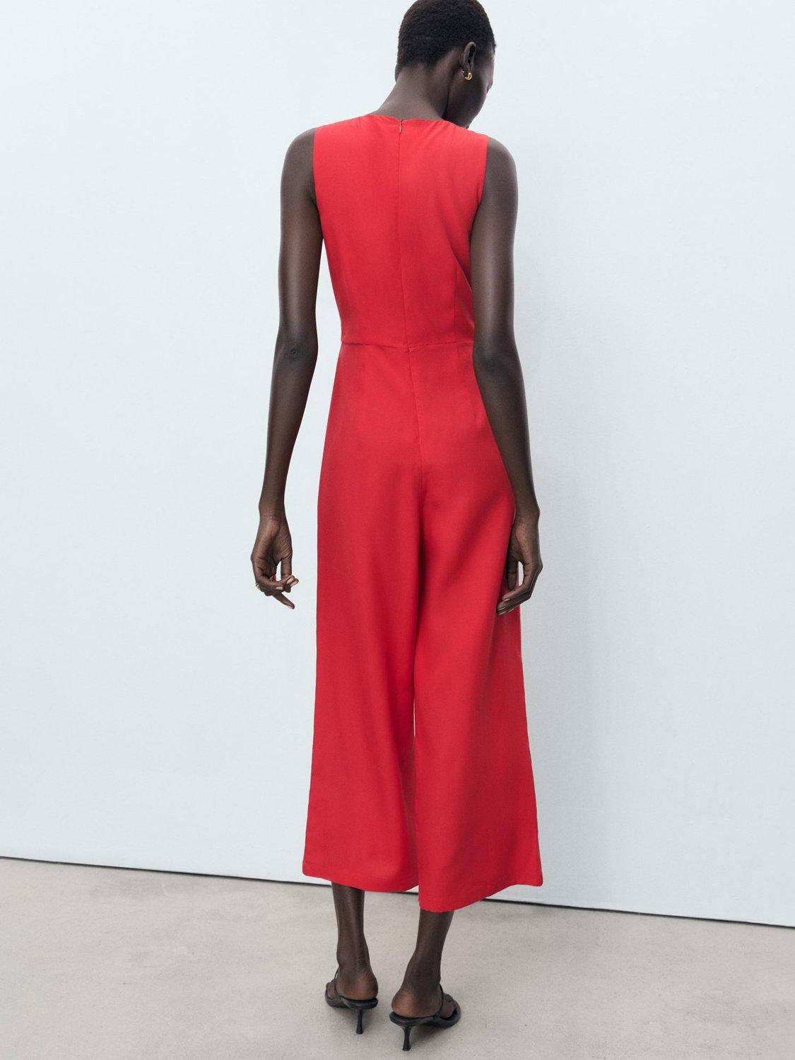 Product image 4 of 7, which shows Mango Lana Knot Detail Jumpsuit, Red, S