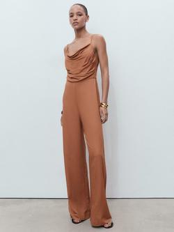 Mango Ricky Cowl Neck Jumpsuit, Brown, Brown