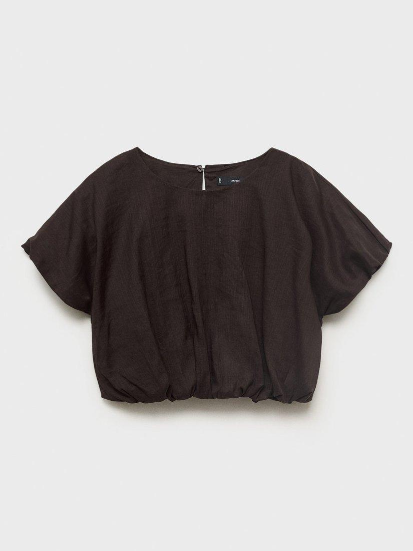 Product image 3 of 7, which shows Mango Camilie Cotton Blend Short Sleeve Round Neck Blouse, Brown, 10