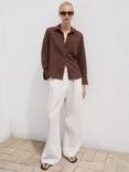Mango Lino Patch Pocket Shirt, Dark Brown