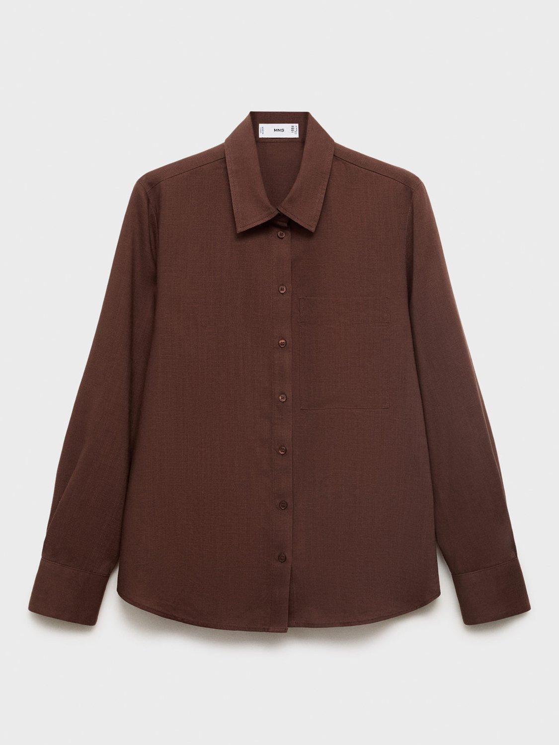 Product image 3 of 8, which shows Mango Lino Patch Pocket Shirt, Dark Brown, 8
