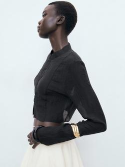 Mango Mandarin Textured Top, Black - view 2, Black