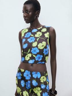 Mango Mati Floral Open Back Top, Black, Black