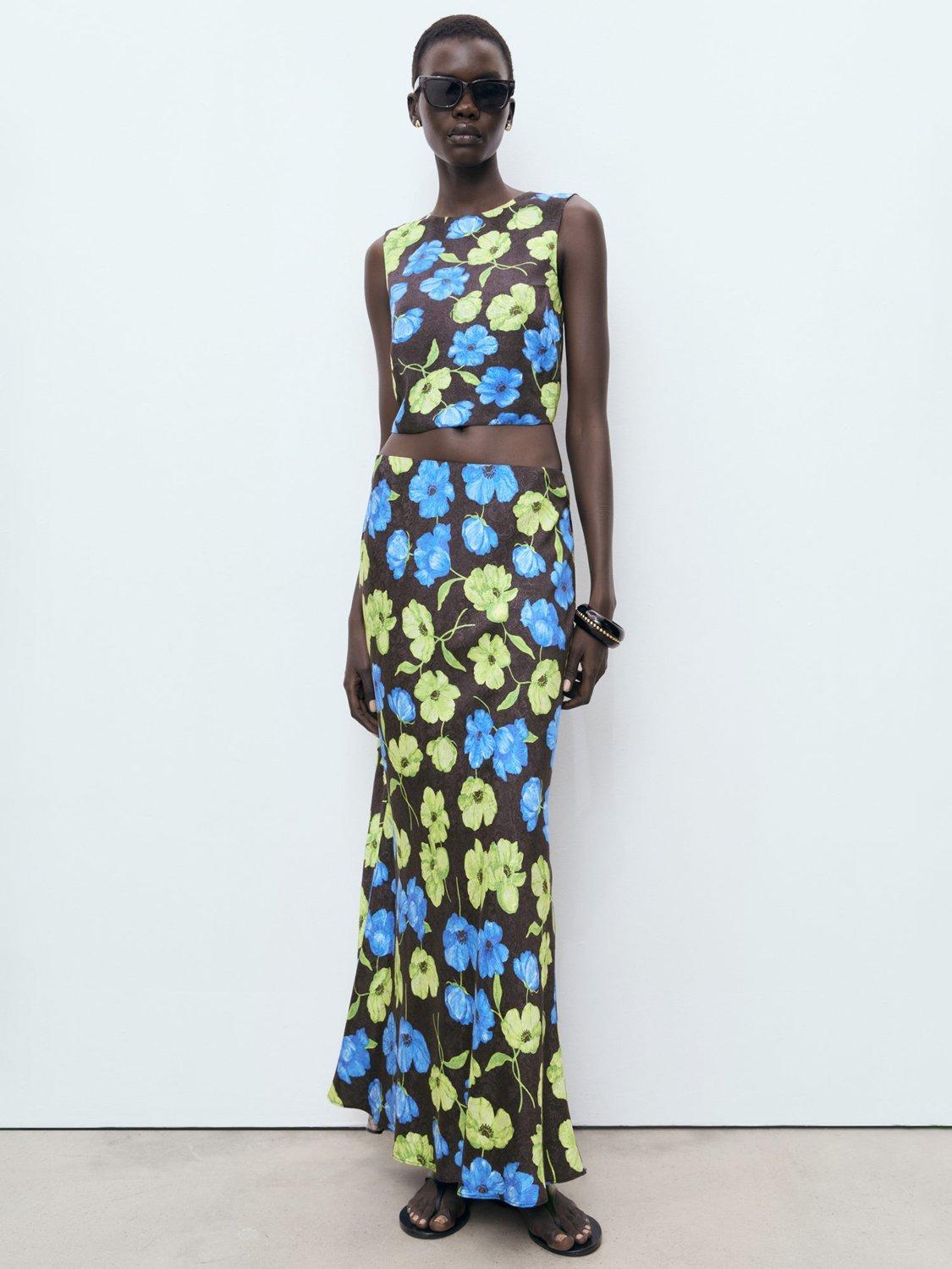Product image 2 of 8, which shows Mango Mati Floral Open Back Top, Black, 10