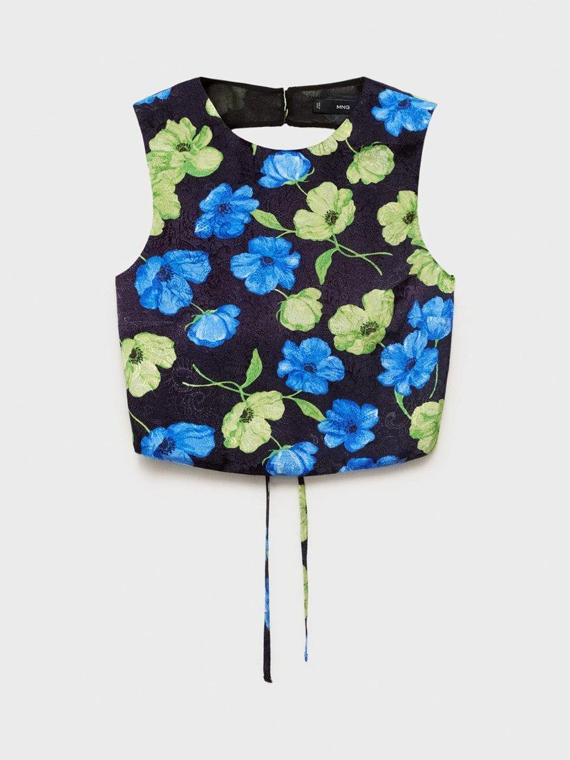 Product image 3 of 8, which shows Mango Mati Floral Open Back Top, Black, 10