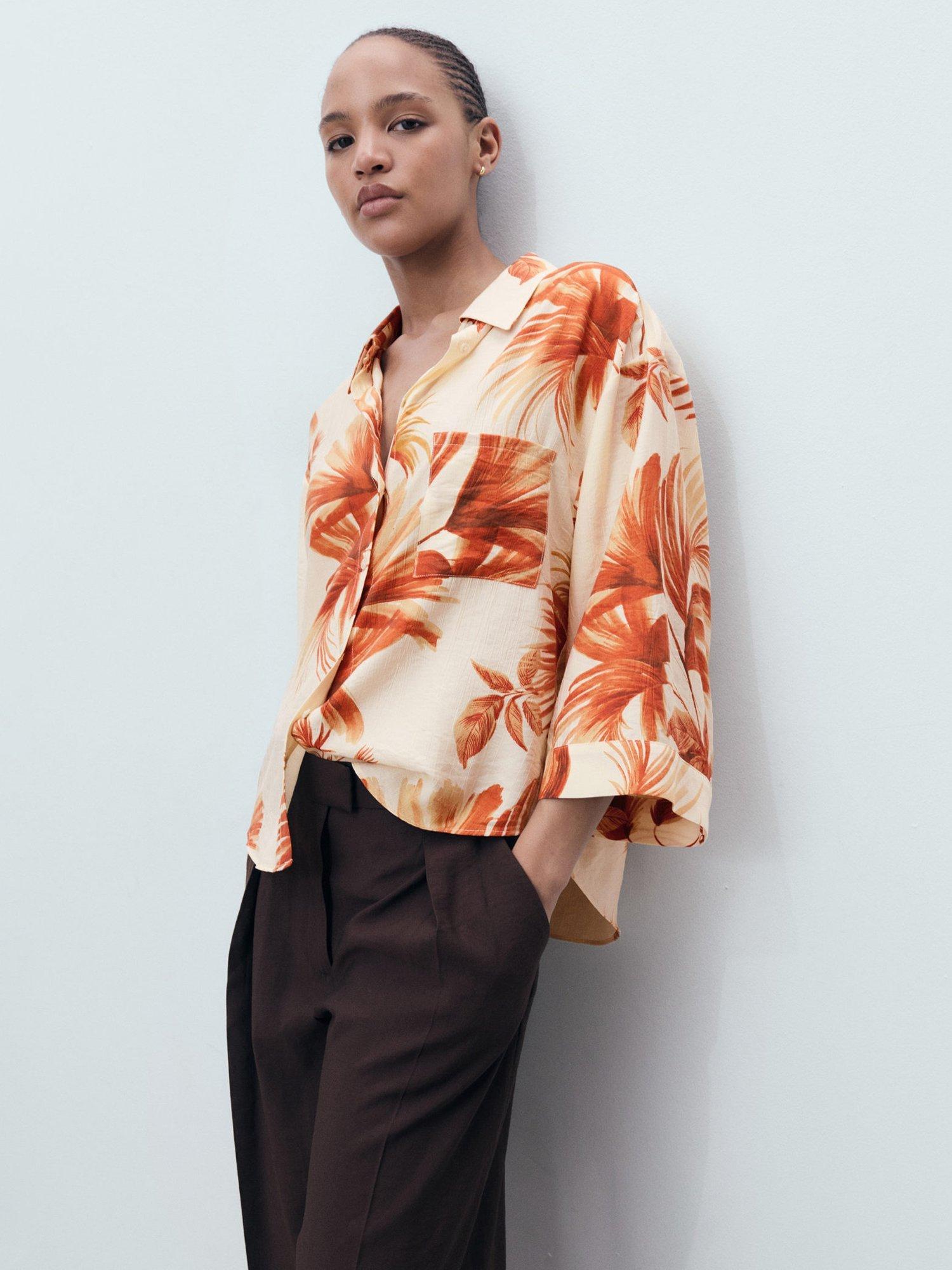 Product image 1 of 7, which shows Mango Palm Wide Sleeve Shirt, Natural White, 10