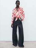 Mango Pola Cotton Blend Floral Long Sleeve Collar Shirt
