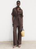 Mango Safari Tie Waist Shirt, Dark Brown