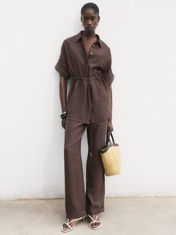 Mango Safari Tie Waist Shirt, Dark Brown, Dark Brown