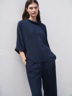 Mango Vivie Drape Top, Navy, Navy
