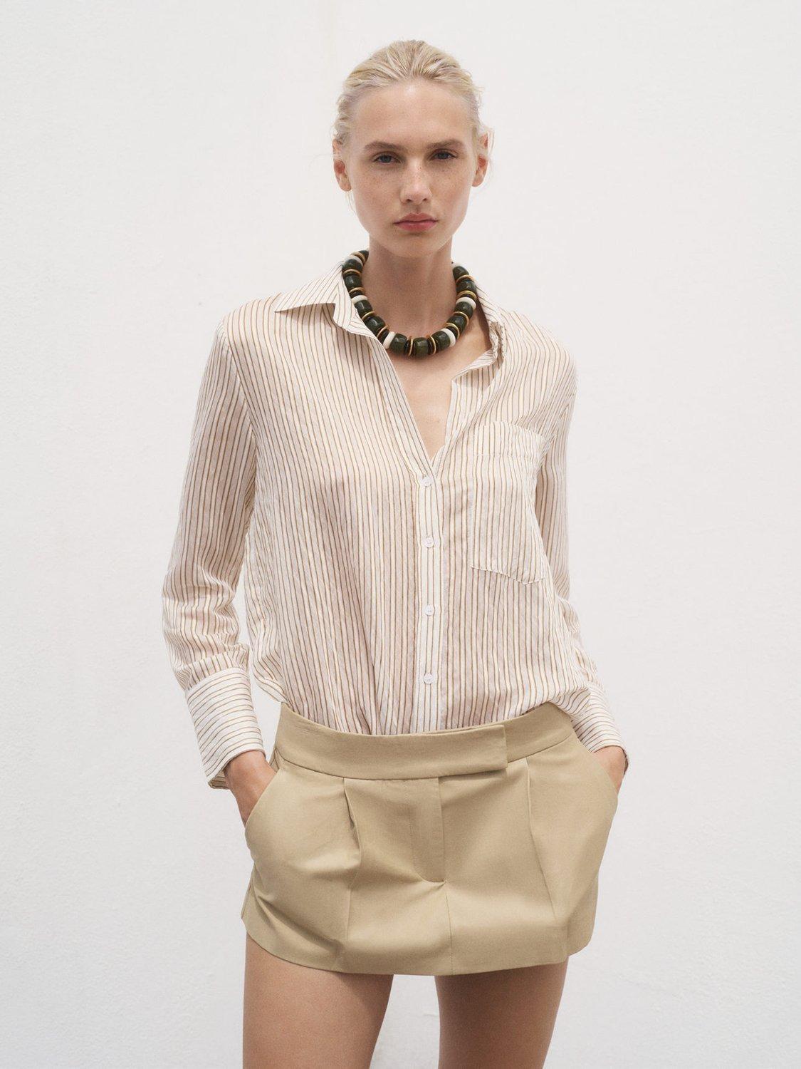 Product image 2 of 9, which shows Mango Zaro Stripe Opaque Shirt, Brown, 10