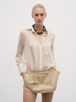 Mango Zaro Stripe Opaque Shirt - view 2, Brown