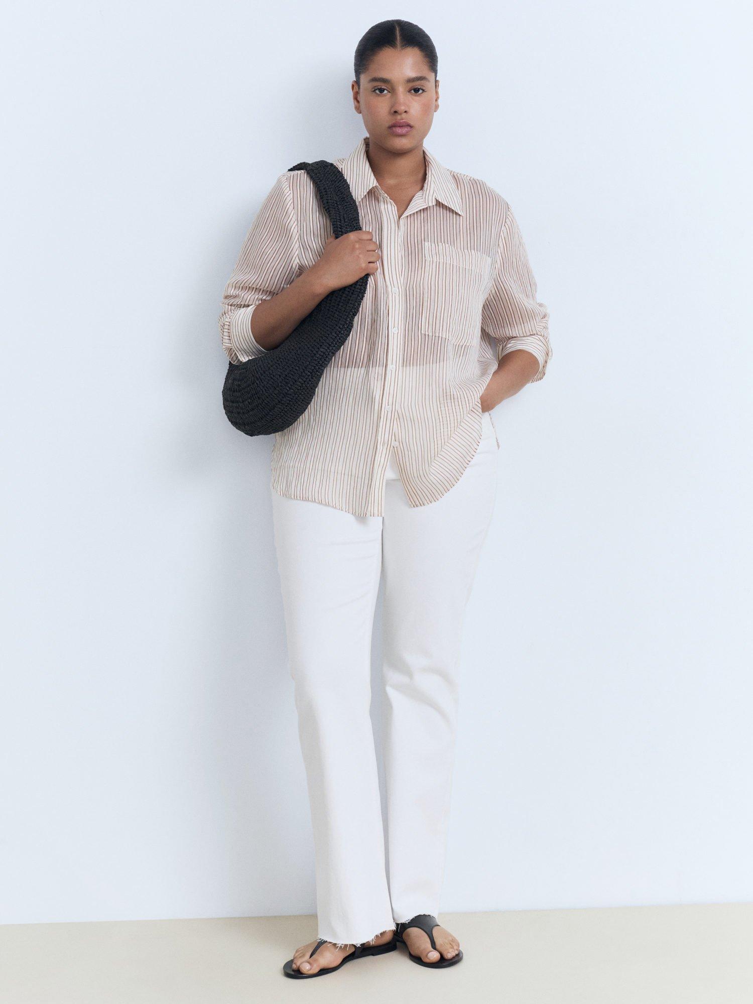 Product image 8 of 9, which shows Mango Zaro Stripe Opaque Shirt, Brown, 10