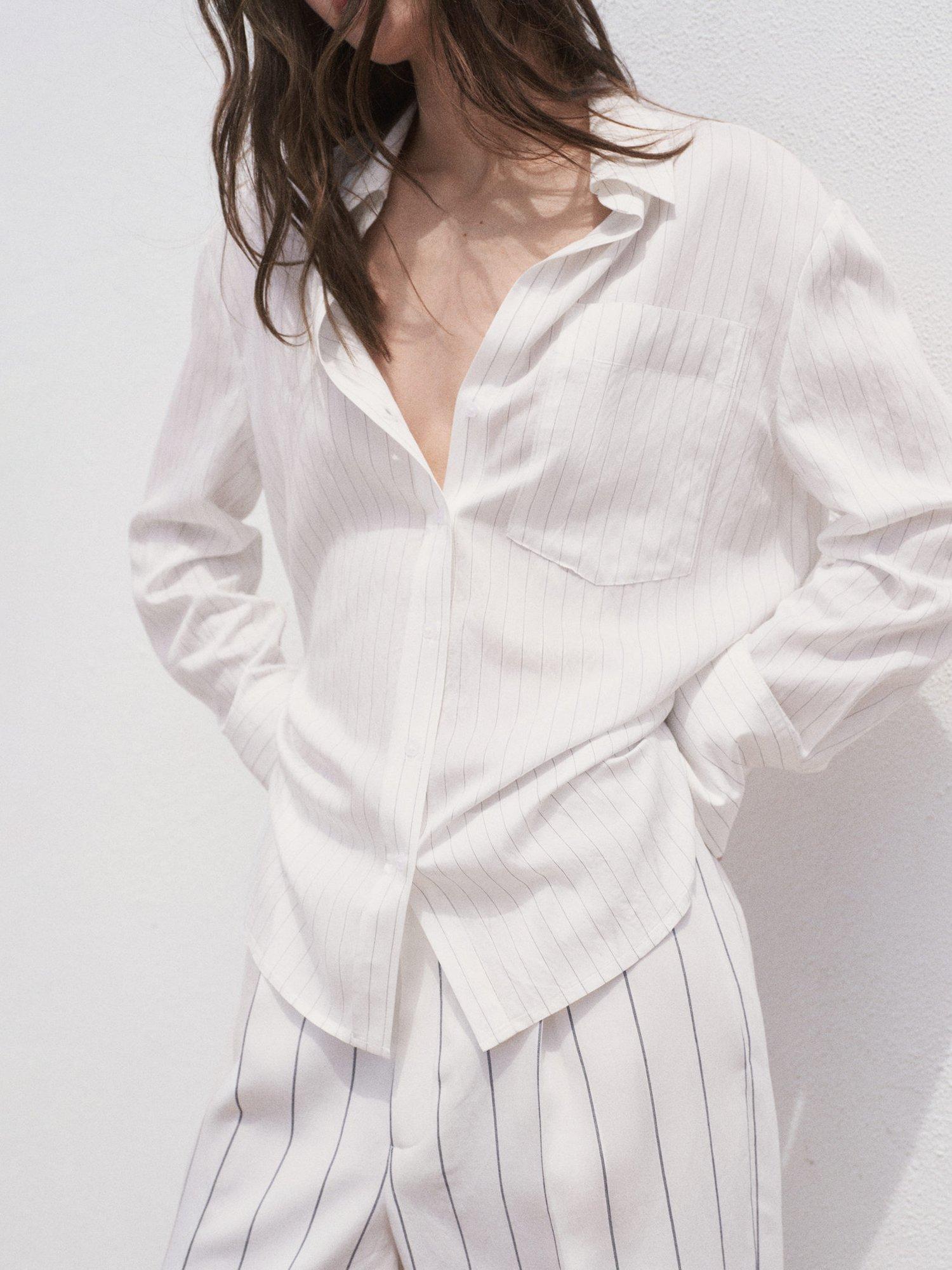 Product image 1 of 8, which shows Mango Zaro Stripe Opaque Shirt, Natural White, 4