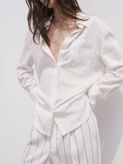 Mango Zaro Stripe Opaque Shirt, Natural White