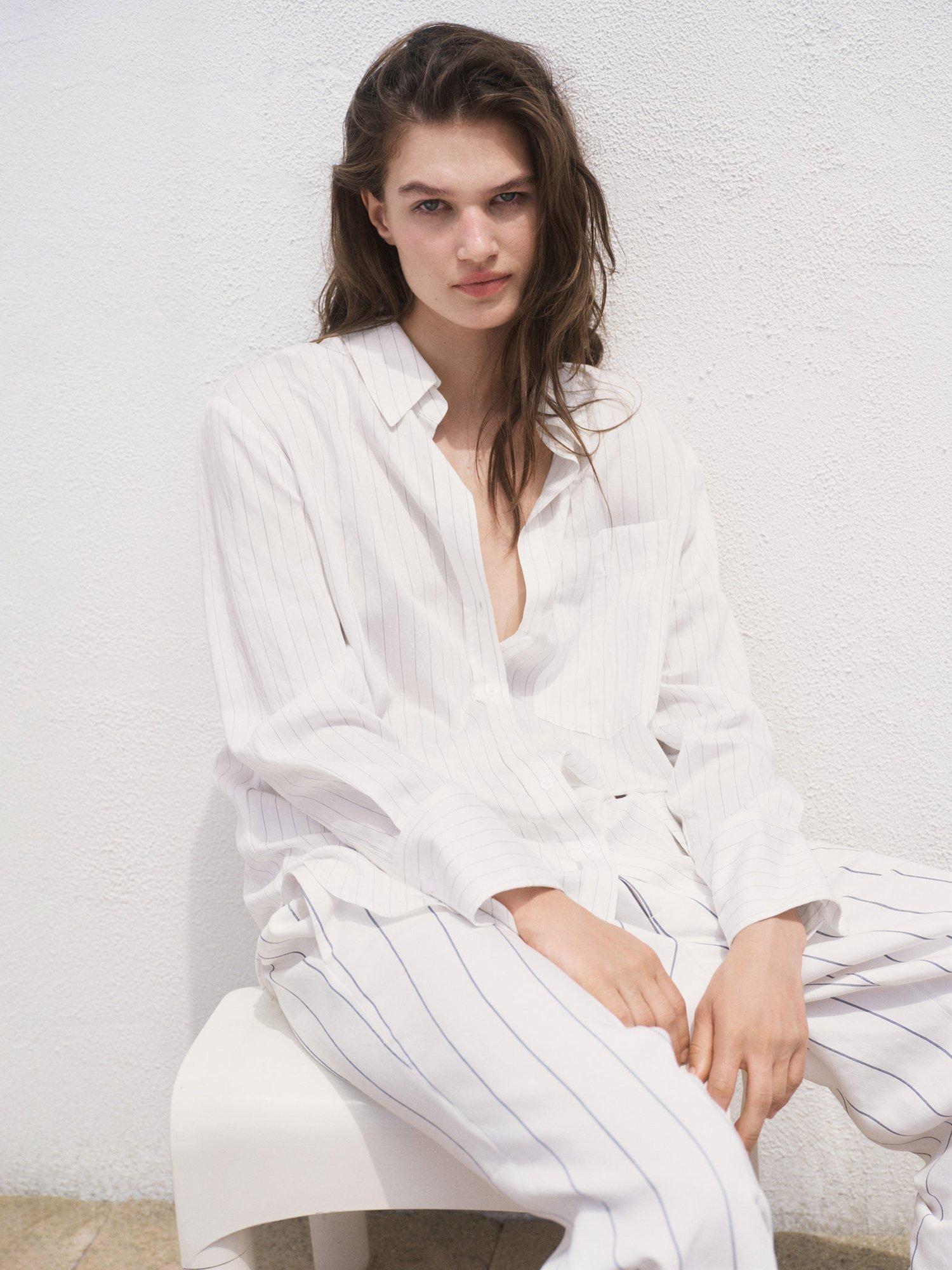 Product image 7 of 8, which shows Mango Zaro Stripe Opaque Shirt, Natural White, 4