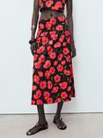 Mango Ama Floral Midi Skirt, Black/Multi