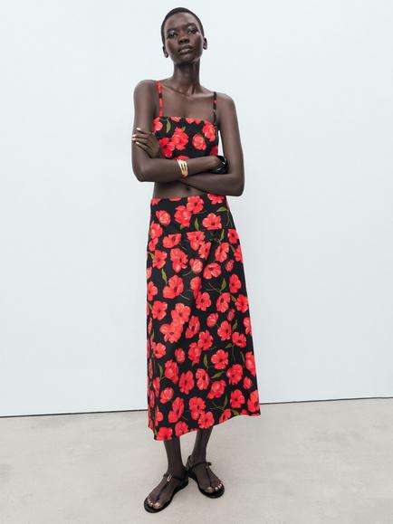Mango Ama Floral Midi Skirt, Black/Multi - view 2, Black/Multi