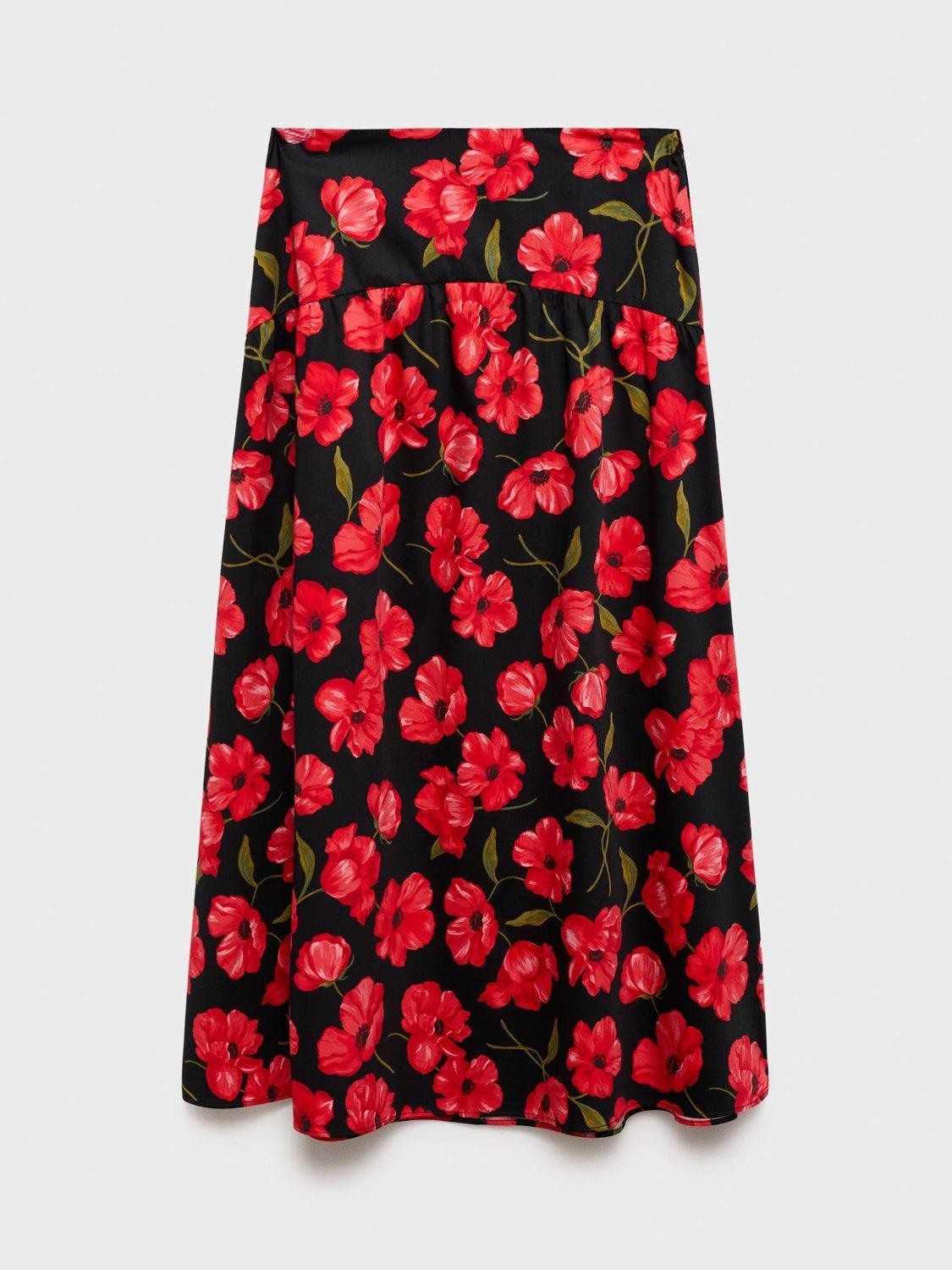 Product image 3 of 8, which shows Mango Ama Floral Midi Skirt, Black/Multi, 10