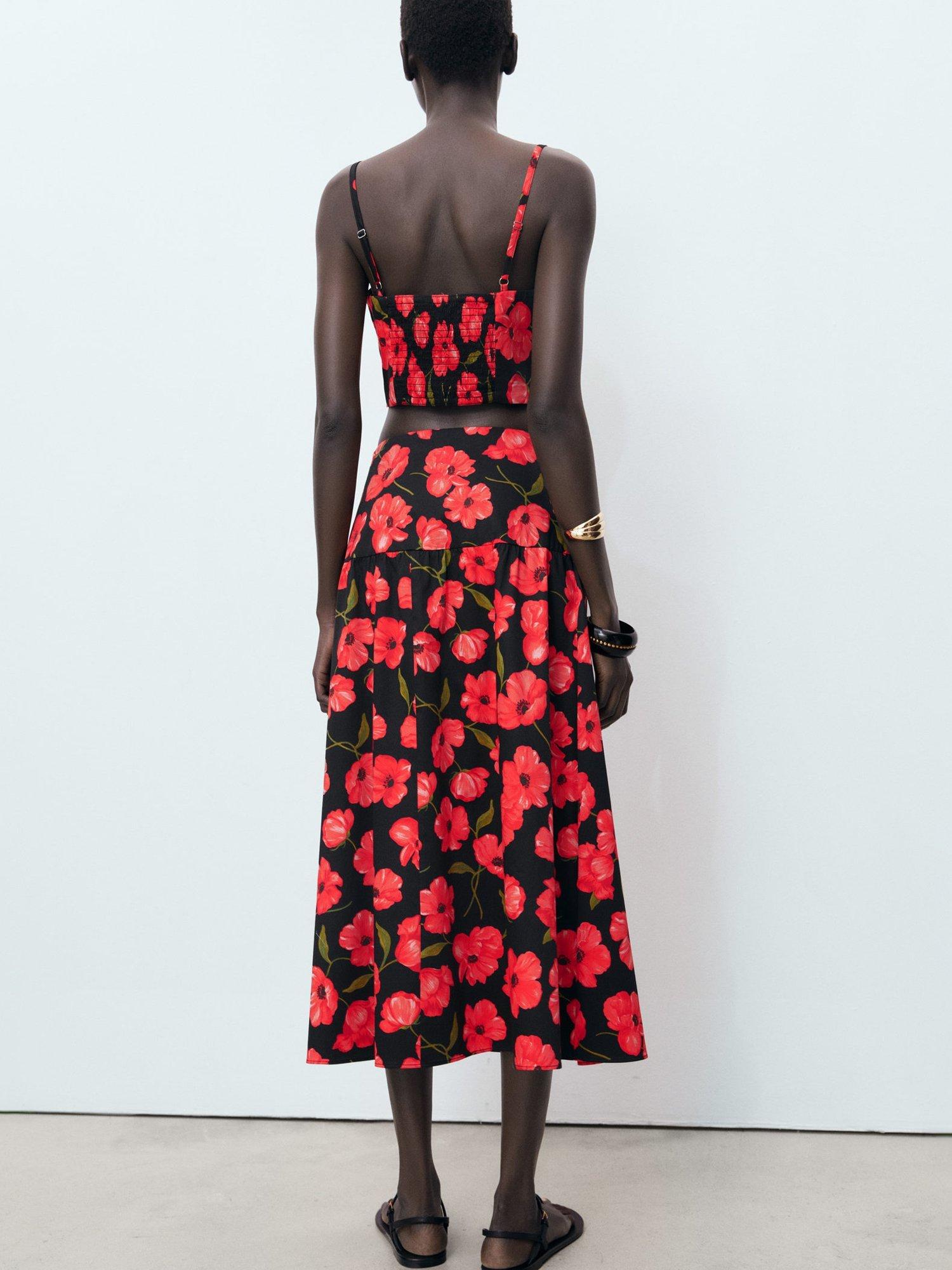 Product image 4 of 8, which shows Mango Ama Floral Midi Skirt, Black/Multi, 10