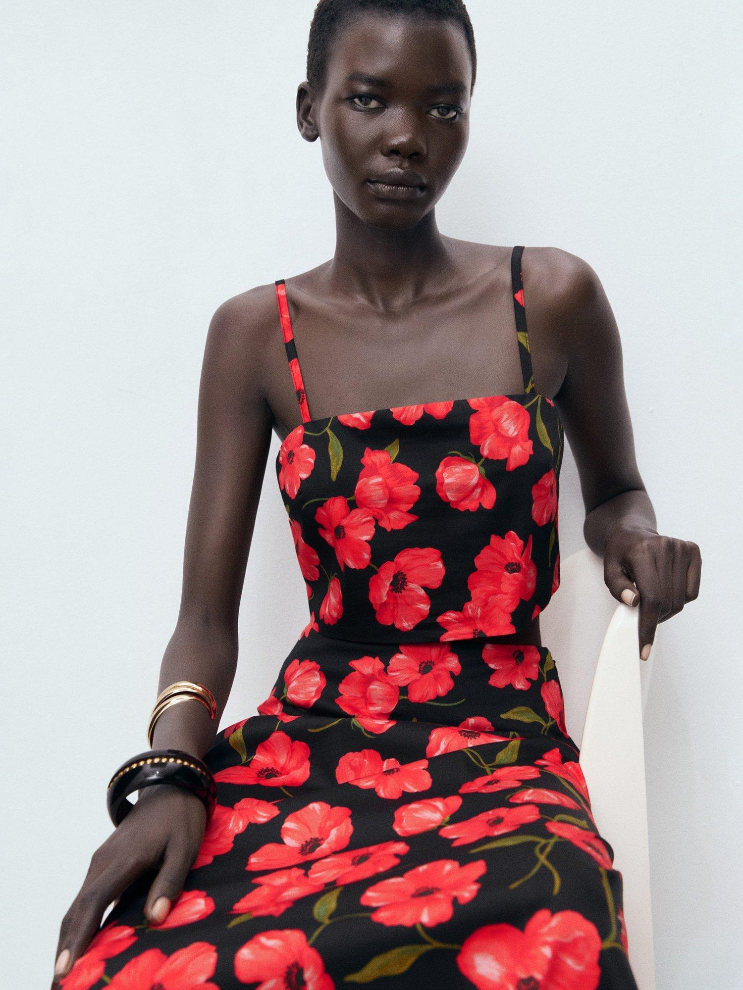 Product image 7 of 8, which shows Mango Ama Floral Midi Skirt, Black/Multi, 10