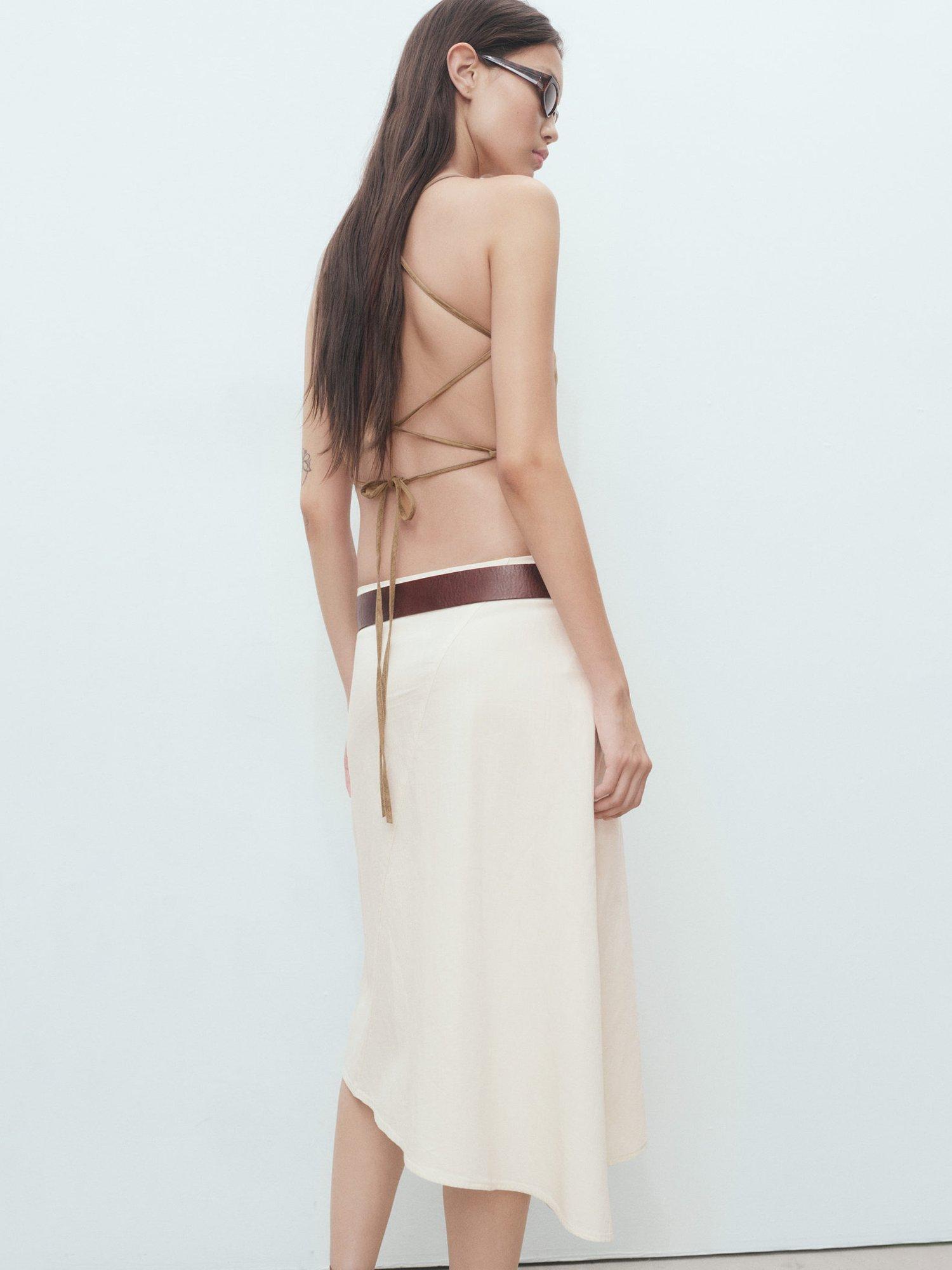 Product image 4 of 6, which shows Mango Blanes Asymmetric Skirt, Light Beige, L