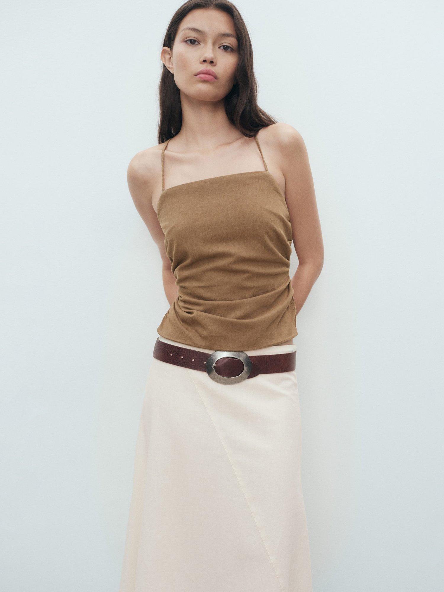 Product image 6 of 6, which shows Mango Blanes Asymmetric Skirt, Light Beige, L