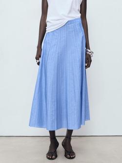 Mango Dam Stripe Midi Skirt, Medium Blue, Medium Blue