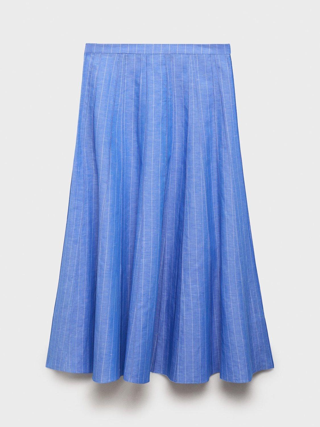 Product image 3 of 8, which shows Mango Dam Stripe Midi Skirt, Medium Blue, 10