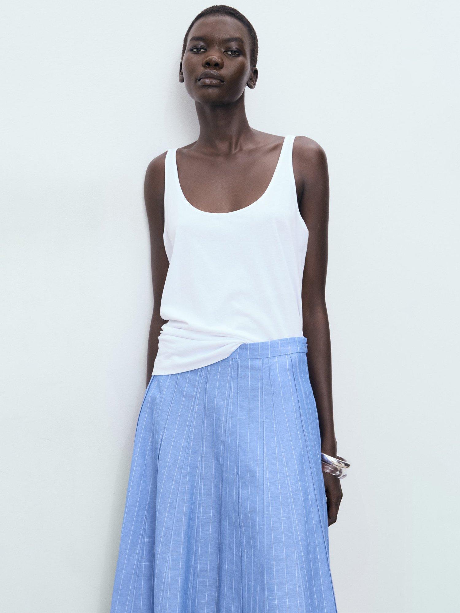 Product image 6 of 8, which shows Mango Dam Stripe Midi Skirt, Medium Blue, 10