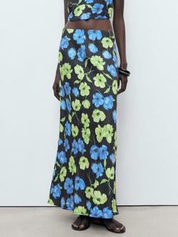 Mango Mati Floral Maxi Skirt, Black/Multi, Black/Multi