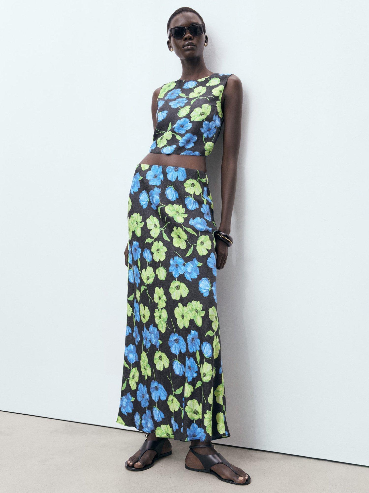 Product image 2 of 8, which shows Mango Mati Floral Maxi Skirt, Black/Multi, XS