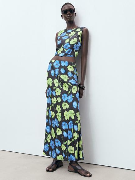 Mango Mati Floral Maxi Skirt, Black/Multi - view 2, Black/Multi